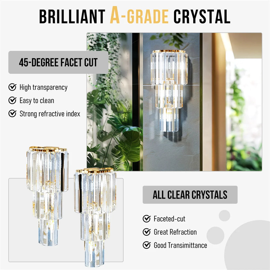 Modern Crystal Wall Lamp – 3-Layer E14 LED Sconce