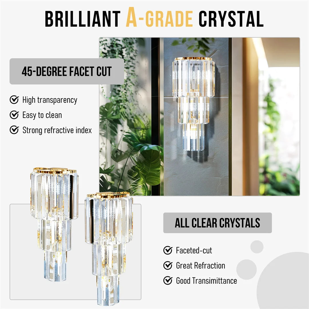Modern Crystal Wall Lamp – 3-Layer E14 LED Sconce