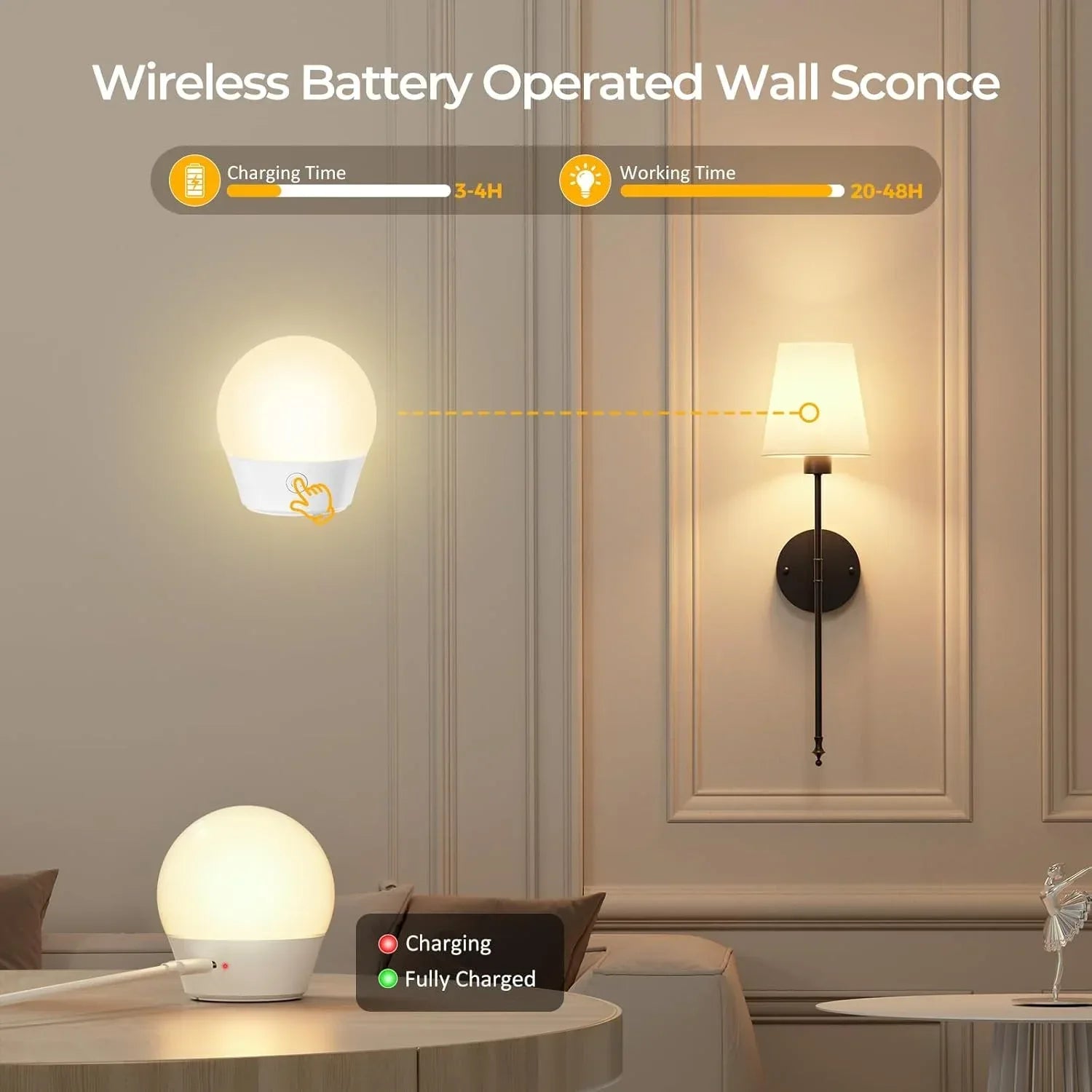 Battery Operated Wall Sconce – Wireless Rechargeable with Remote - Lightify