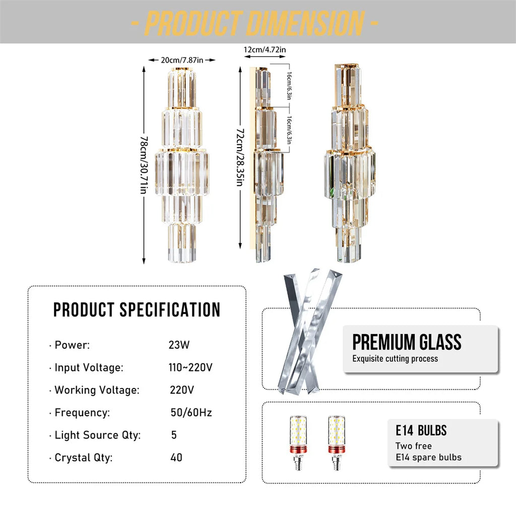 Modern Crystal Wall Lamp – 3-Layer E14 LED Sconce