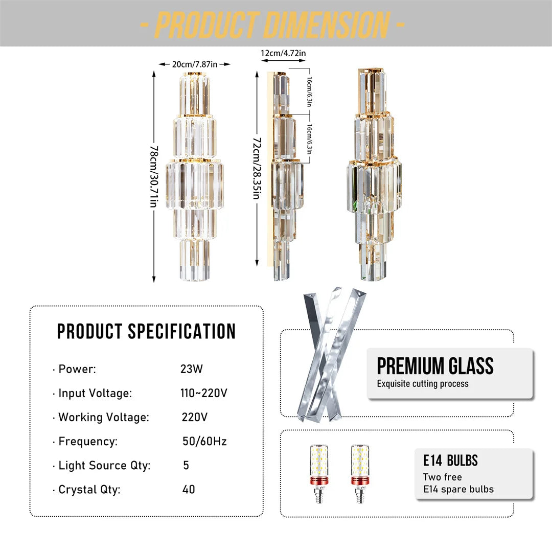 Modern Crystal Wall Lamp – 3-Layer E14 LED Sconce