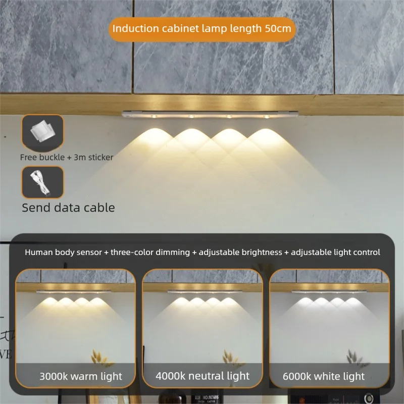 Wireless Motion Sensor LED Cabinet Light – USB Rechargeable 3 Colors