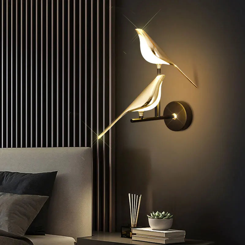 Nordic LED Golden Bird Wall Lamp – Rotatable Bedside Sconce