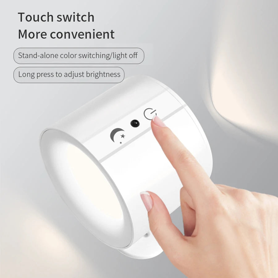 Wireless Double Head LED Night Light – 360° Rotatable Touch Control
