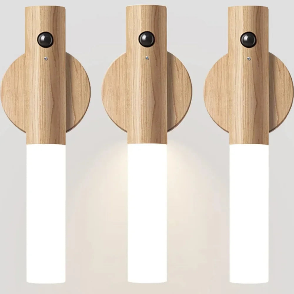 Magnetic Motion Sensor Wall Sconce – Rechargeable Wooden Light