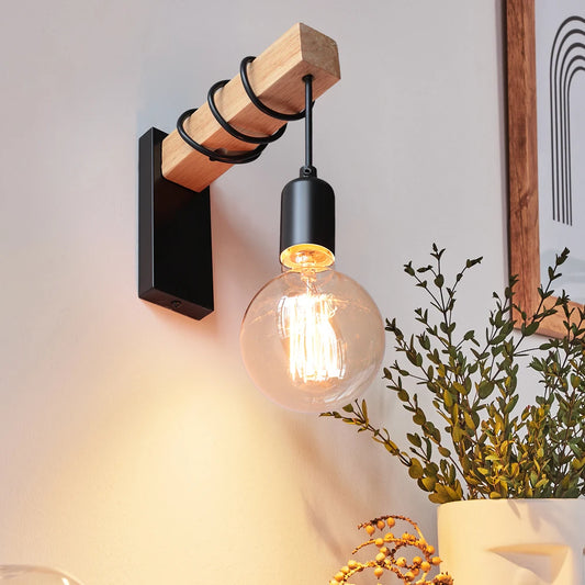 Modern Retro Wood Wall Sconce – E27 Vintage Light for Bedroom, Living Room & Hallways
