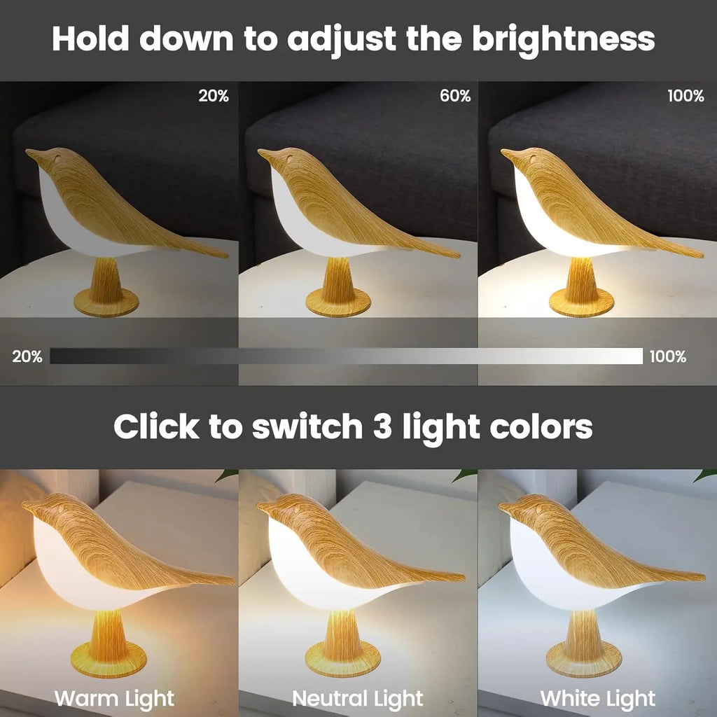 LED Touch-Control Bird Silhouette Lamp – 3-Level Dimmable, Cordless Ambient Accent Light