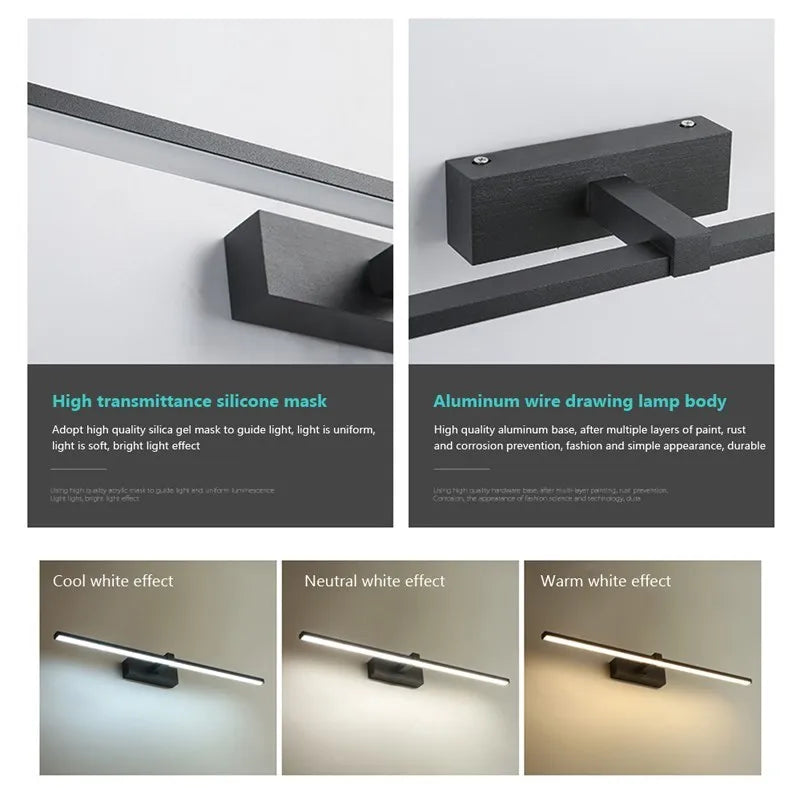 LED Bathroom Mirror Light – Waterproof Modern Flat Wall Lamp for Makeup & Indoor Use
