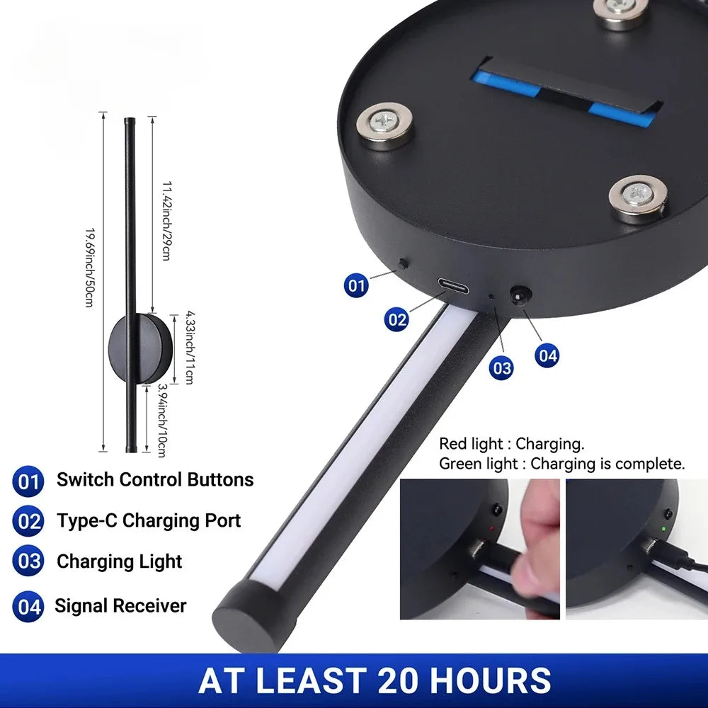 Magnetic Rechargeable Wall Lamp – 50cm Black/Gold Wireless LED Light