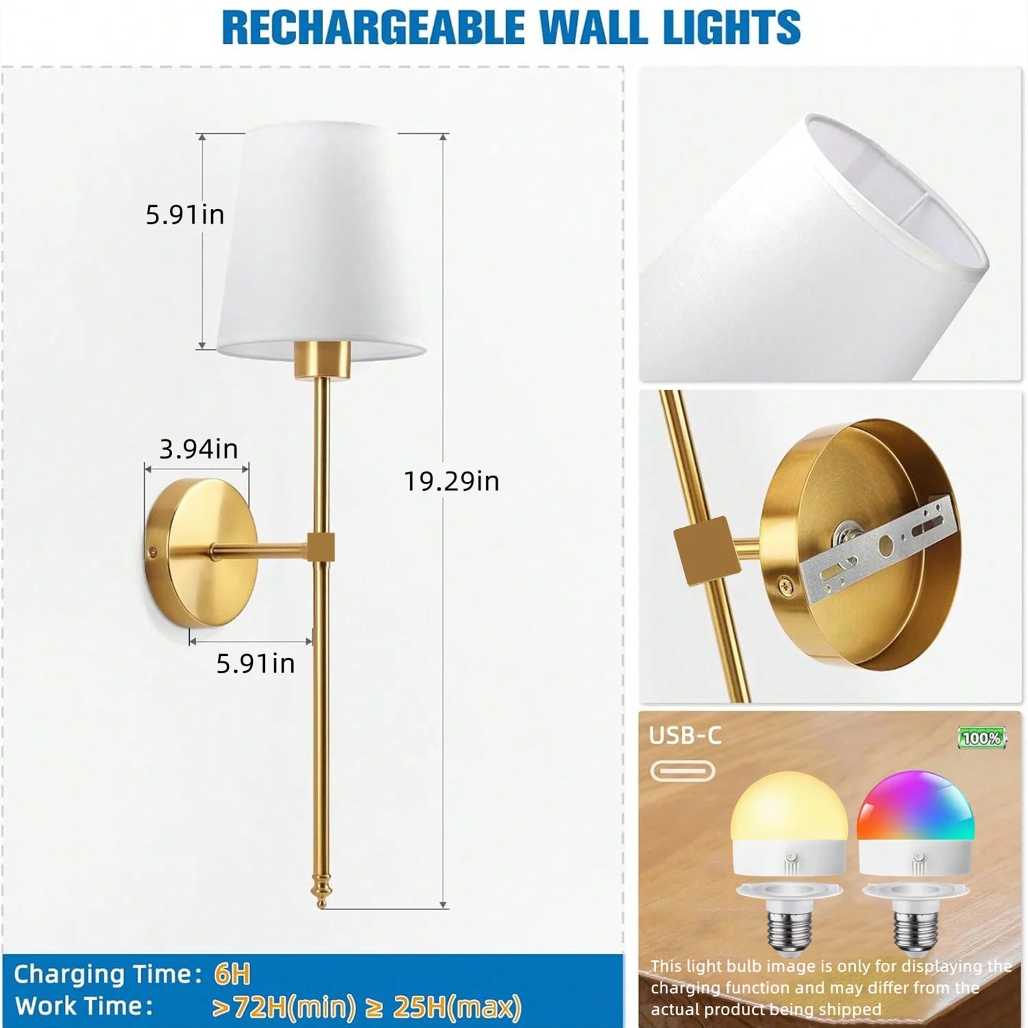 Wireless Rechargeable Wall Lamp – 10 Colors Dimmable with Remote