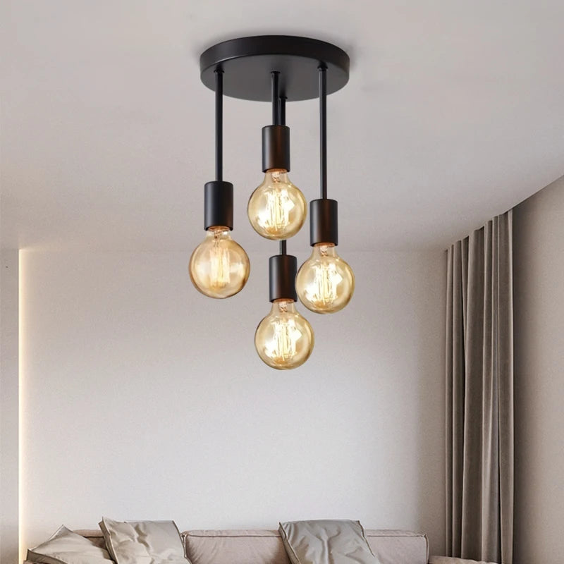 Modern Black Ceiling Light – 4 E27 Bulb Base Chandelier