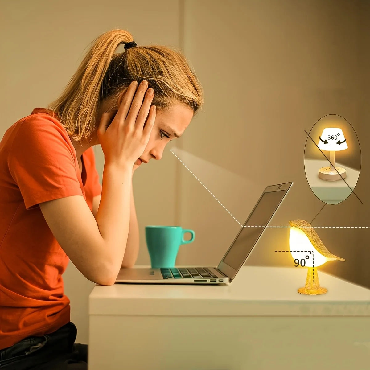 LED Touch-Control Bird Silhouette Lamp – 3-Level Dimmable, Cordless Ambient Accent Light