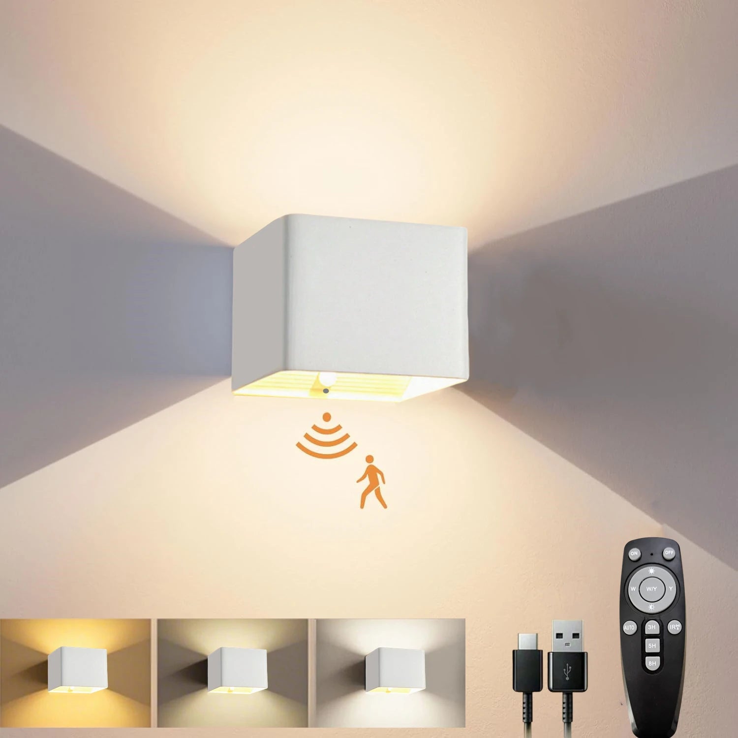 Modern Wireless LED Wall Lamp – Motion Activated, Rechargeable, Remote Dimmable
