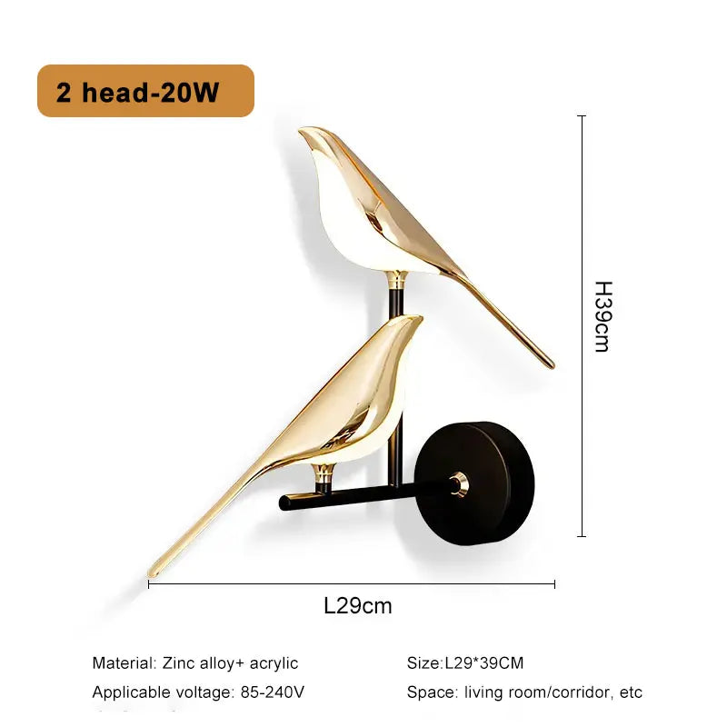 Nordic LED Golden Bird Wall Lamp – Rotatable Bedside Sconce