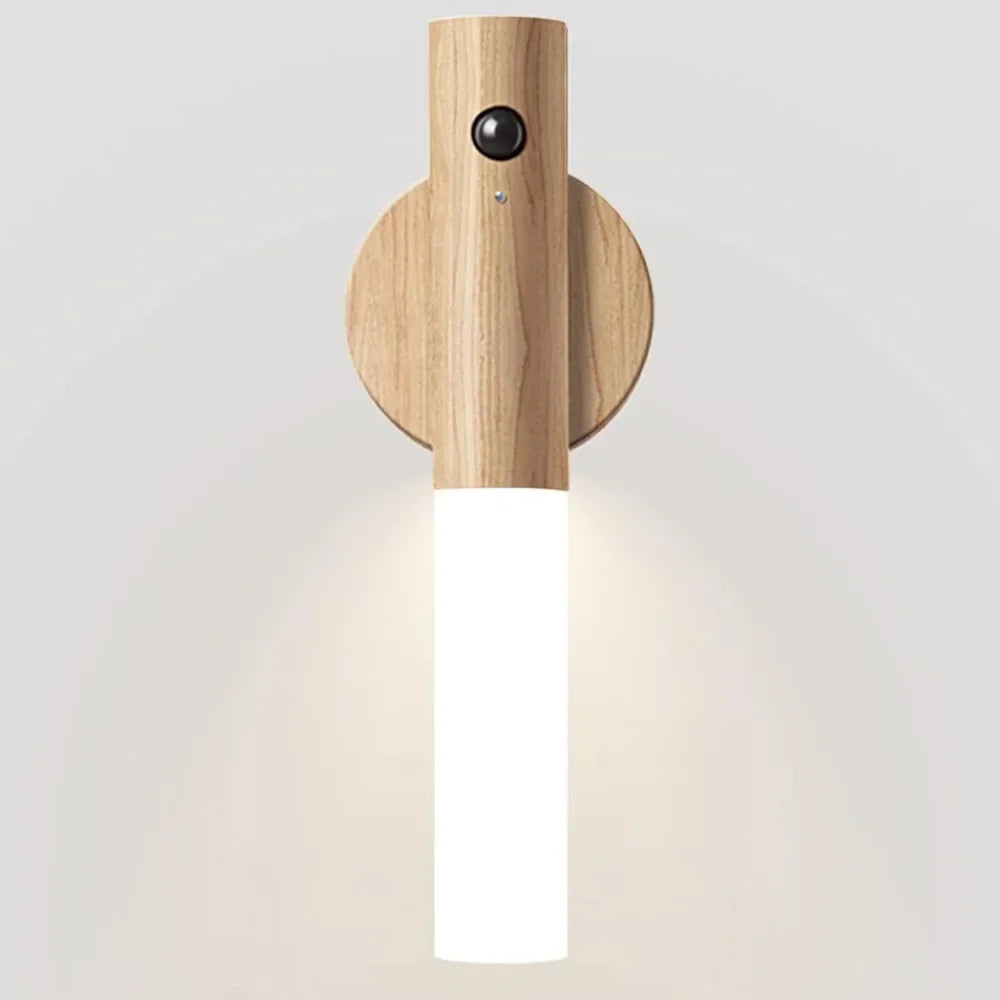 Magnetic Motion Sensor Wall Sconce – Rechargeable Wooden Light