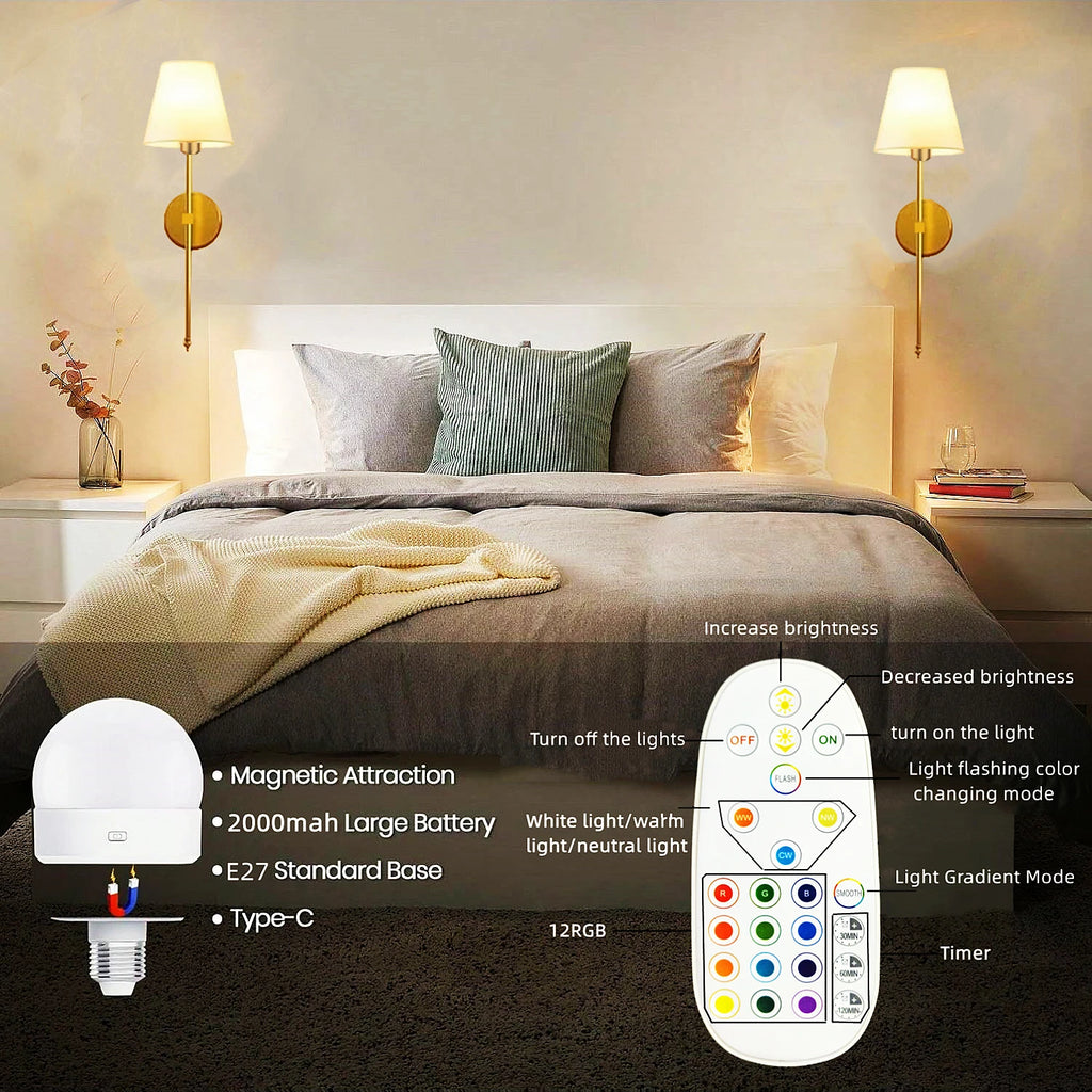 Wireless Rechargeable Wall Lamp – 10 Colors Dimmable with Remote