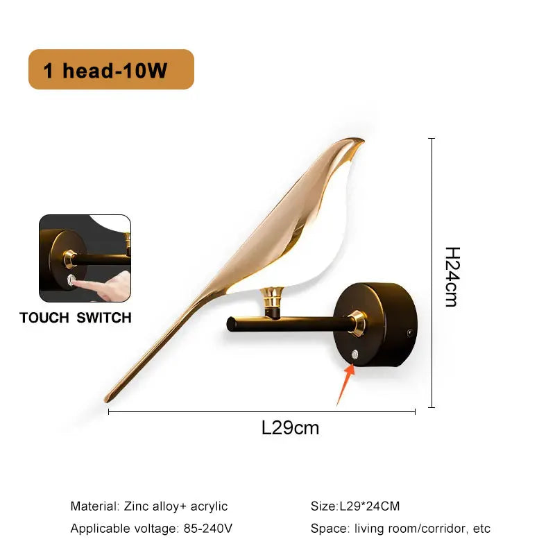 Nordic LED Golden Bird Wall Lamp – Rotatable Bedside Sconce