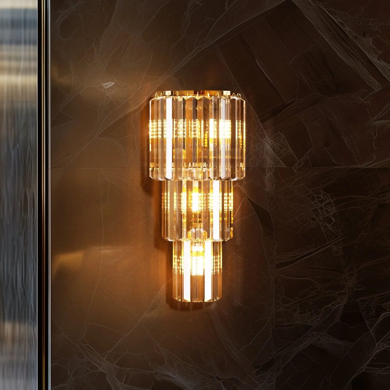Modern Crystal Wall Lamp – 3-Layer E14 LED Sconce