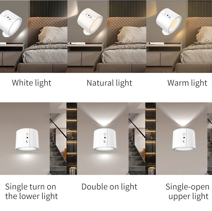 Wireless Double Head LED Night Light – 360° Rotatable Touch Control