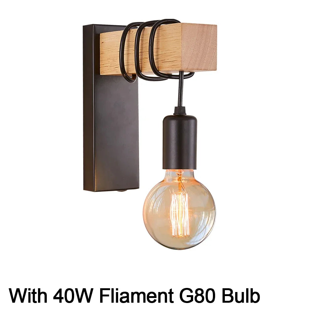 Modern Retro Wood Wall Sconce – E27 Vintage Light for Bedroom, Living Room & Hallways