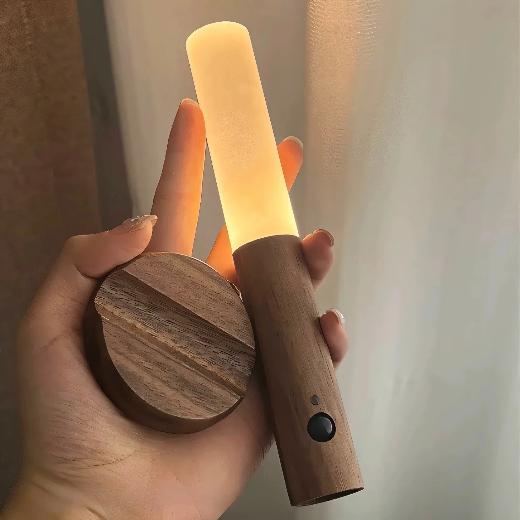 Magnetic Motion Sensor Wall Sconce – Rechargeable Wooden Light