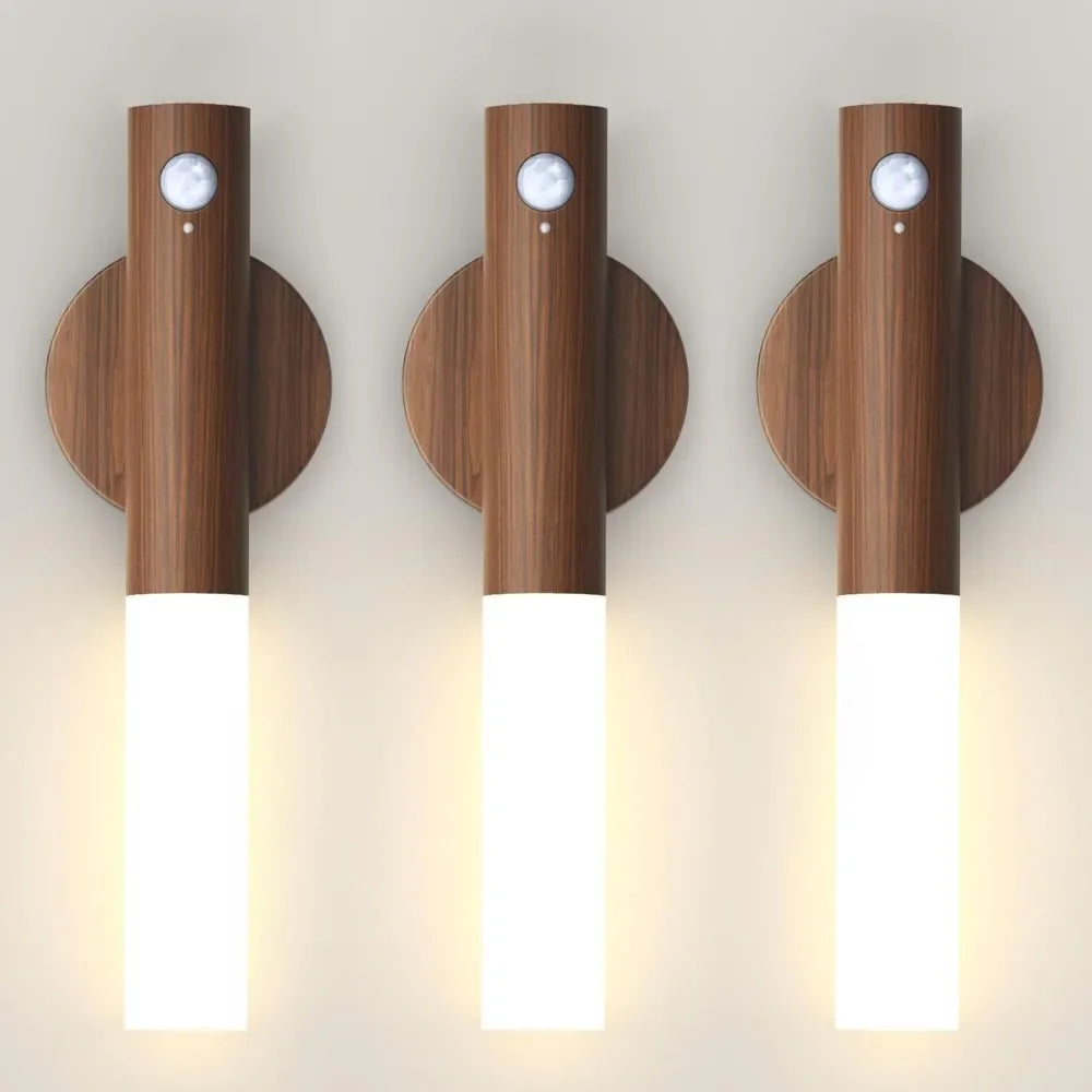 Magnetic Motion Sensor Wall Sconce – Rechargeable Wooden Light