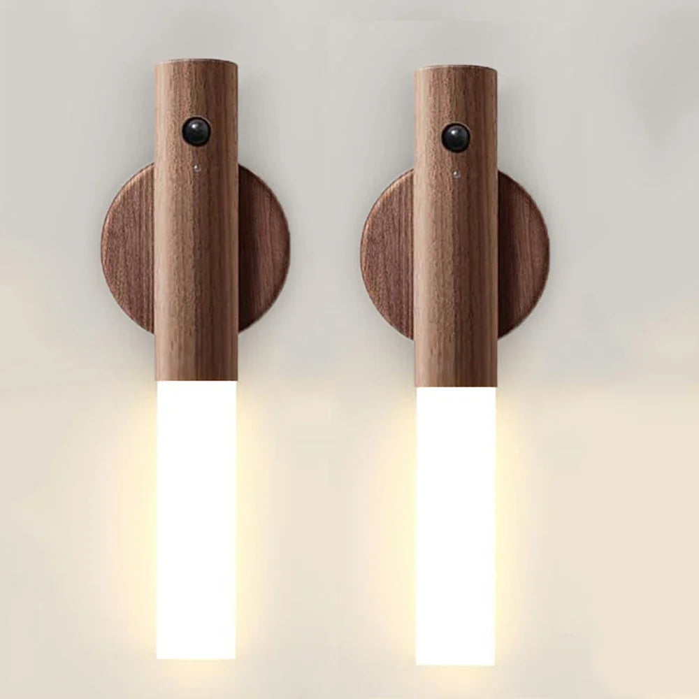 Magnetic Motion Sensor Wall Sconce – Rechargeable Wooden Light
