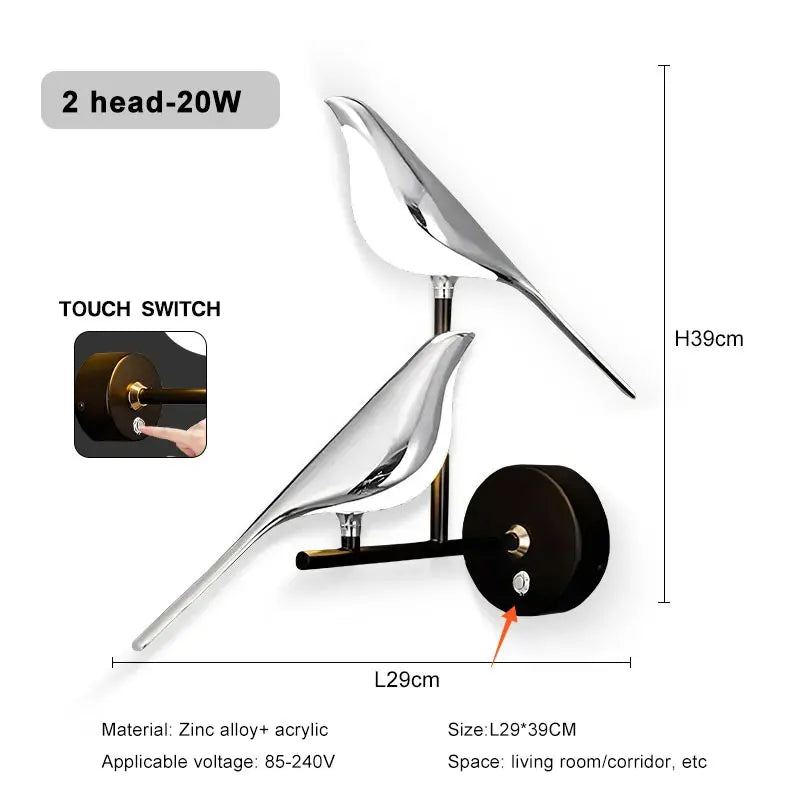 Nordic LED Golden Bird Wall Lamp – Rotatable Bedside Sconce