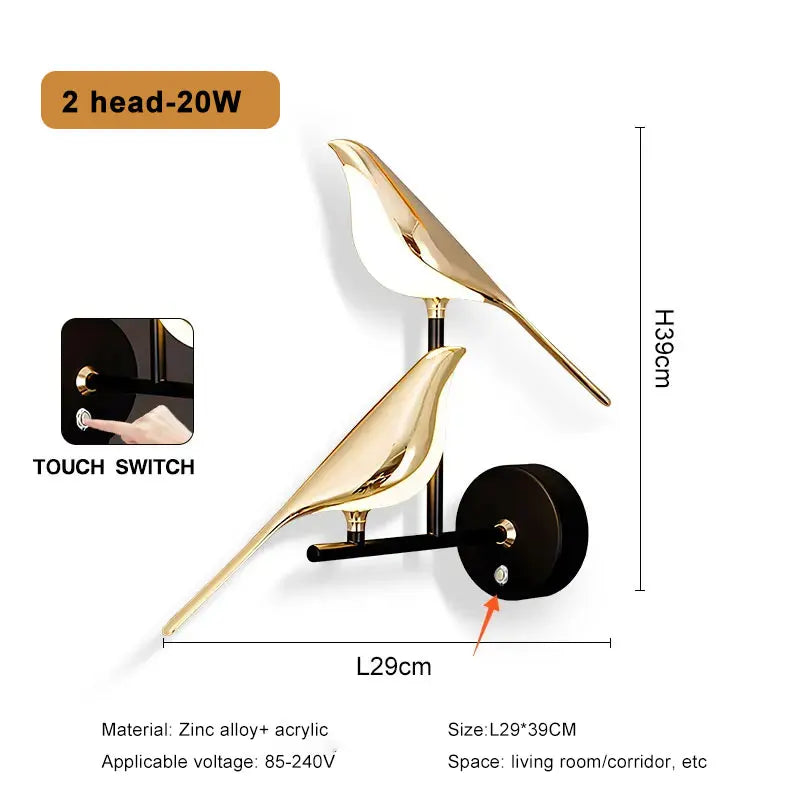 Nordic LED Golden Bird Wall Lamp – Rotatable Bedside Sconce