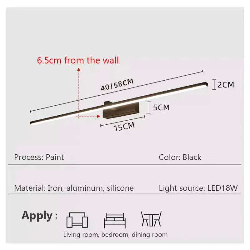 LED Bathroom Mirror Light – Waterproof Modern Flat Wall Lamp for Makeup & Indoor Use