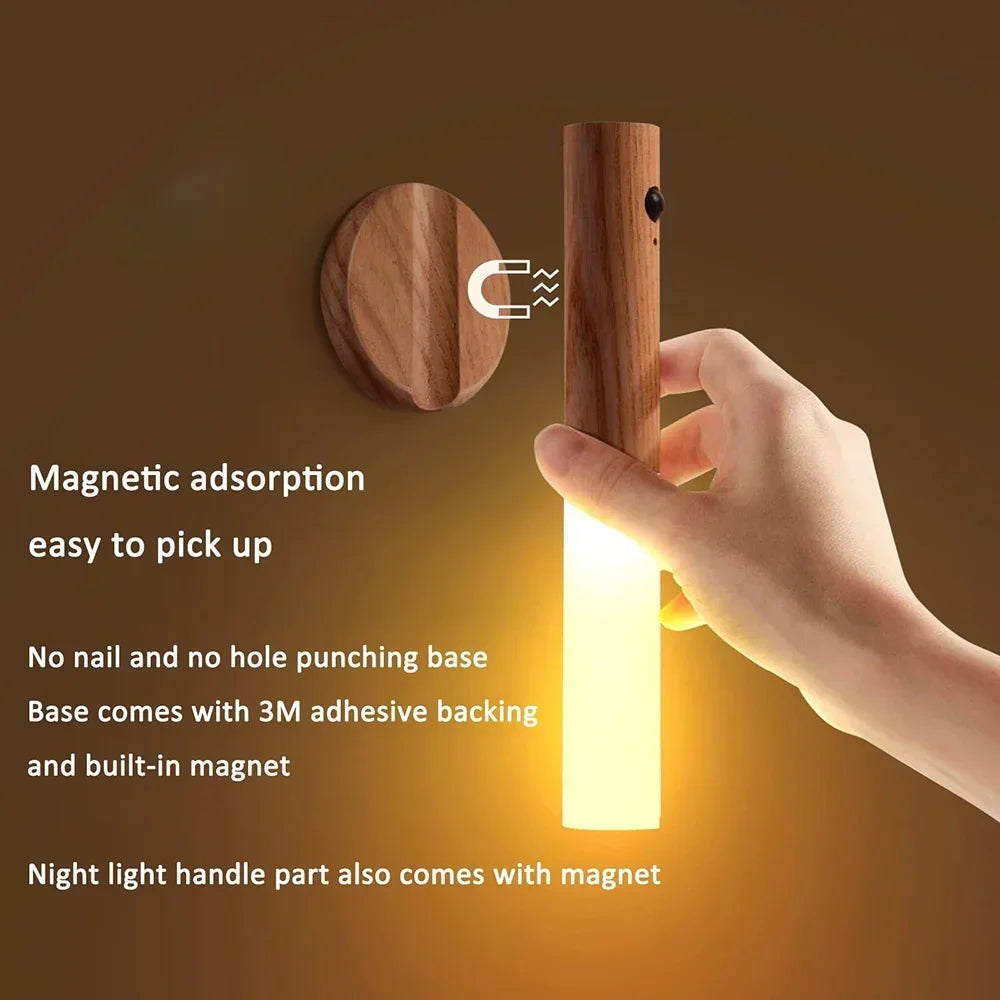 Magnetic Motion Sensor Wall Sconce – Rechargeable Wooden Light