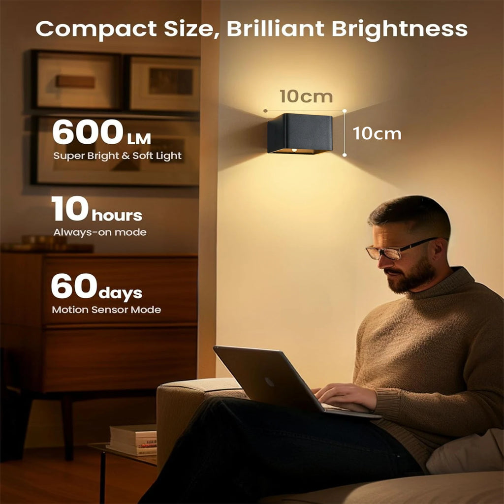 Modern Wireless LED Wall Lamp – Motion Activated, Rechargeable, Remote Dimmable
