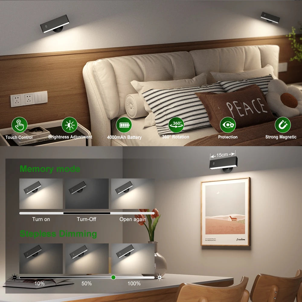 Rechargeable Reading Light – Magnetic 360° Rotation Cordless