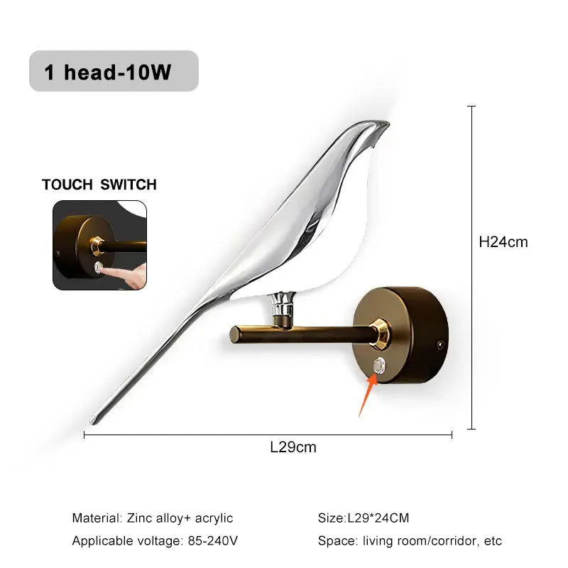 Nordic LED Golden Bird Wall Lamp – Rotatable Bedside Sconce