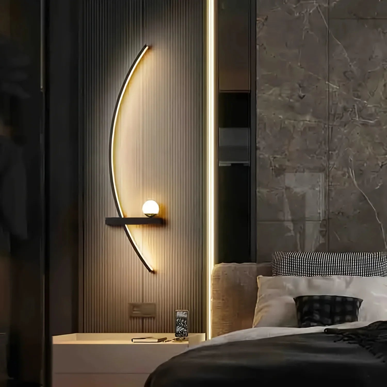 Modern Adjustable LED Wall Sconce – 31.5" Arched Metal Bedside Lamp