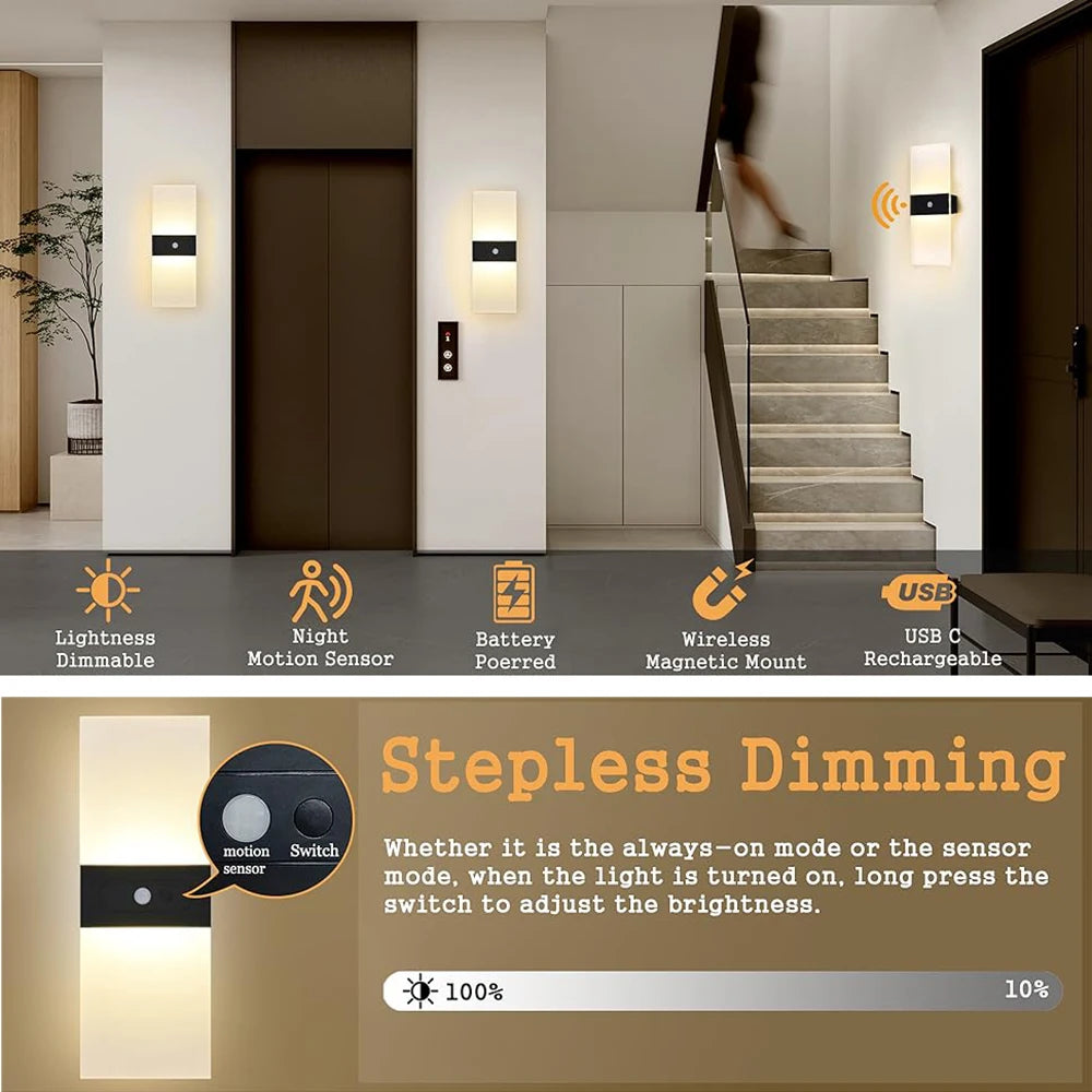 Wireless LED Wall Lamp Set of 2 – Motion Sensor USB Rechargeable