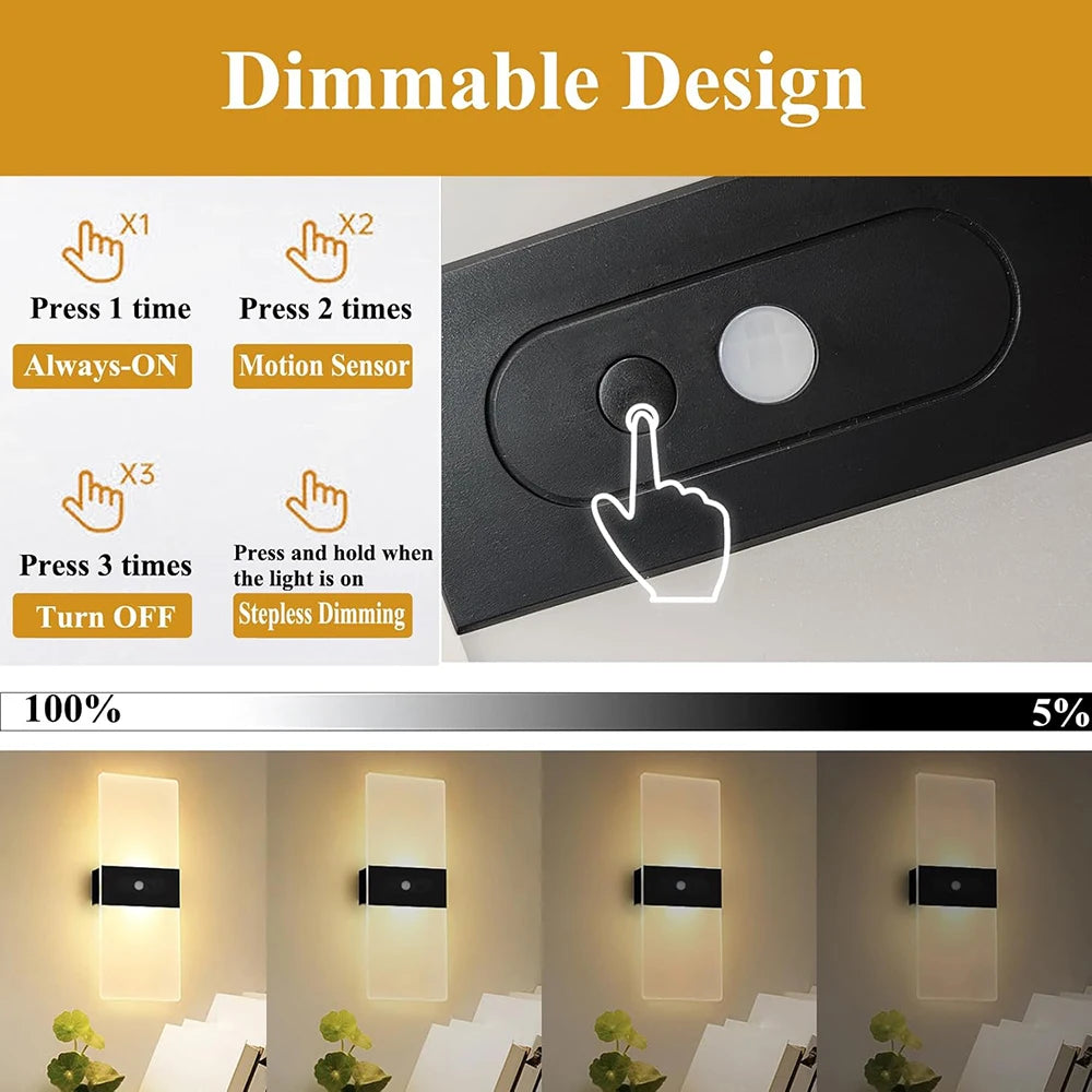 Wireless LED Wall Lamp Set of 2 – Motion Sensor USB Rechargeable