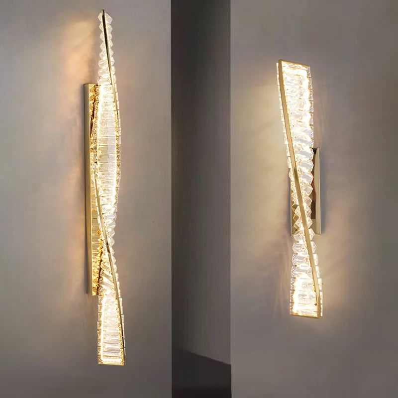 Italian Luxury Crystal Wall Lamp – Gold LED for Living Room