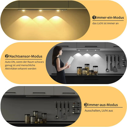 Wireless Motion Sensor LED Cabinet Light – USB Rechargeable 3 Colors