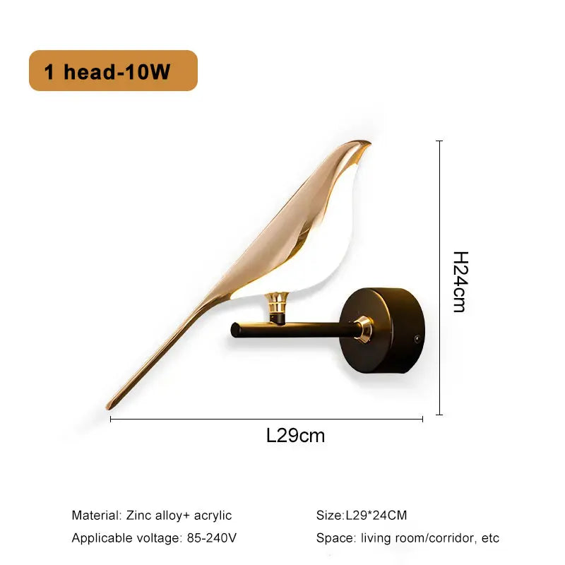 Nordic LED Golden Bird Wall Lamp – Rotatable Bedside Sconce