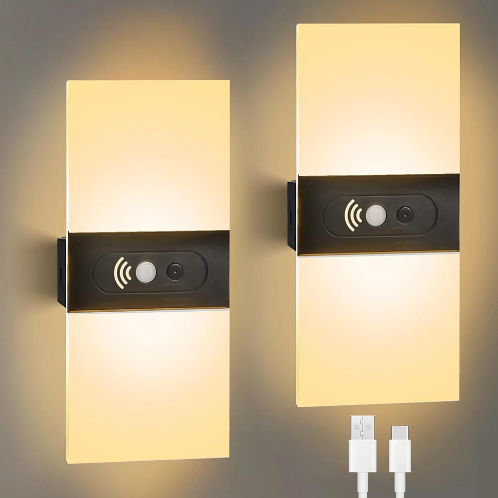Motion Sensor LED Wall Sconce Set of 2 – Rechargeable 1200mAh