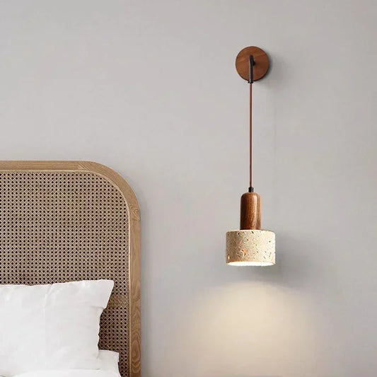 Wabi Sabi Natural Stone Wall Lamp – Retro LED Bedside Sconce