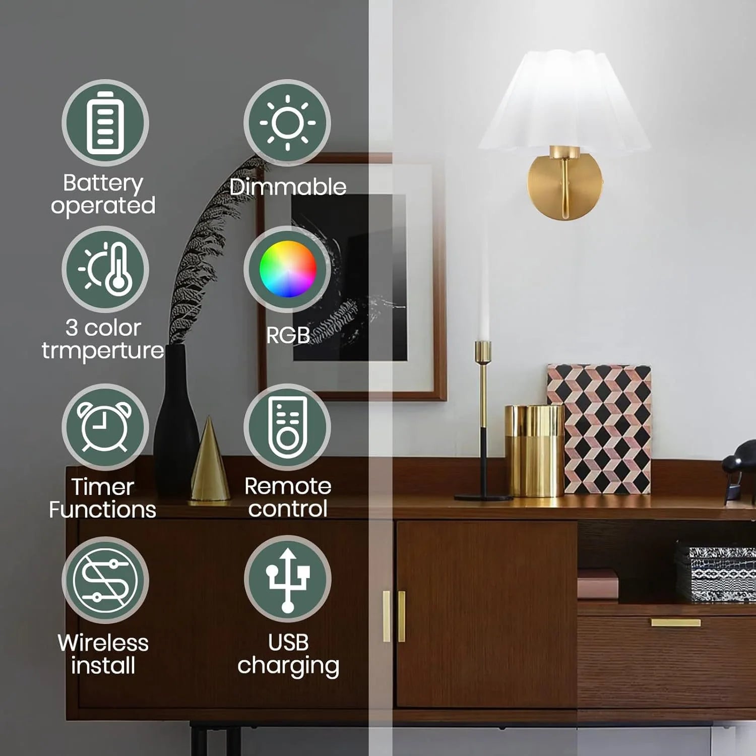 Wireless Battery LED Wall Light – RGB Remote Control