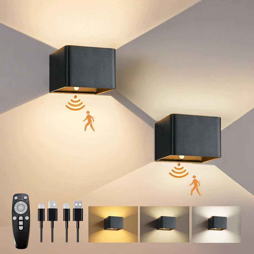 Modern Wireless LED Wall Lamp – Motion Activated, Rechargeable, Remote Dimmable