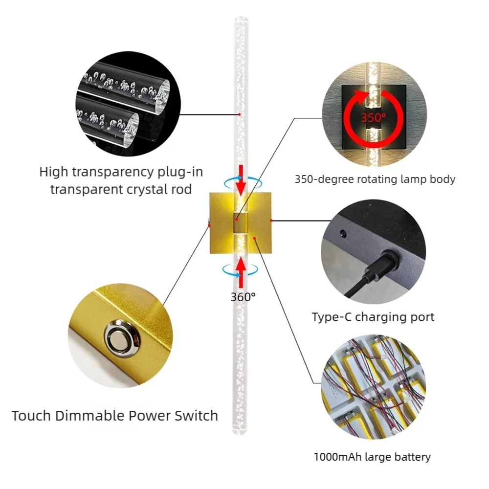 Modern Rechargeable Wall Lamp – 10000mAh USB with Remote