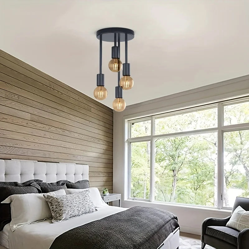 Modern Black Ceiling Light – 4 E27 Bulb Base Chandelier