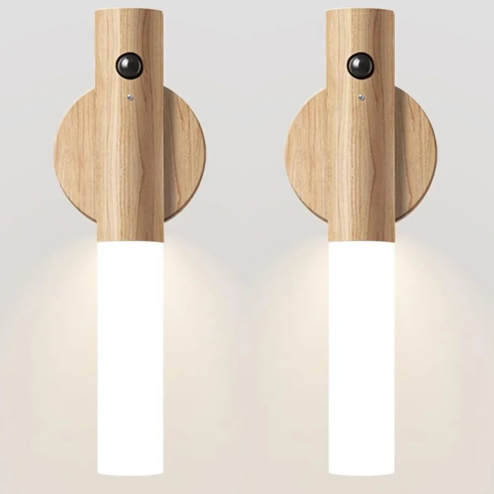 Magnetic Motion Sensor Wall Sconce – Rechargeable Wooden Light