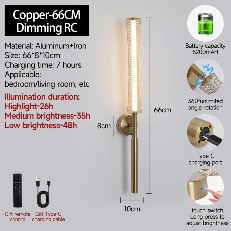 Battery Wall Lamp – 66cm Rechargeable Black/Gold LED with Remote - Lightify