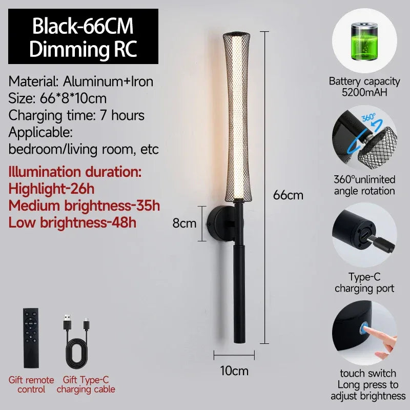 Battery Wall Lamp – 66cm Rechargeable Black/Gold LED with Remote - Lightify