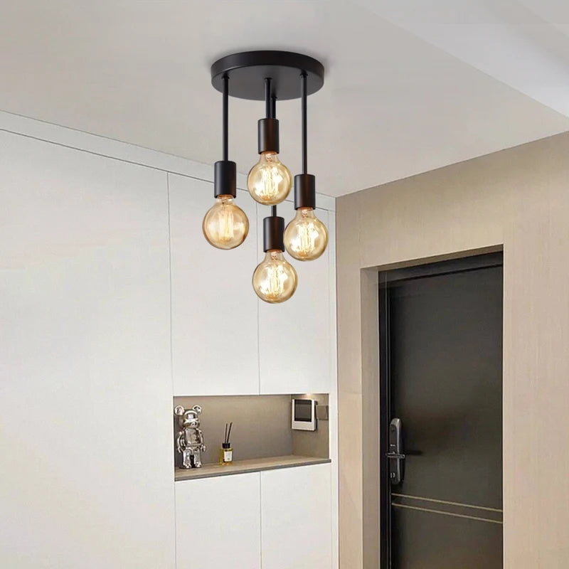 Modern Black Ceiling Light – 4 E27 Bulb Base Chandelier
